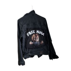 Black Kids Denim Jacket with Graphic Design